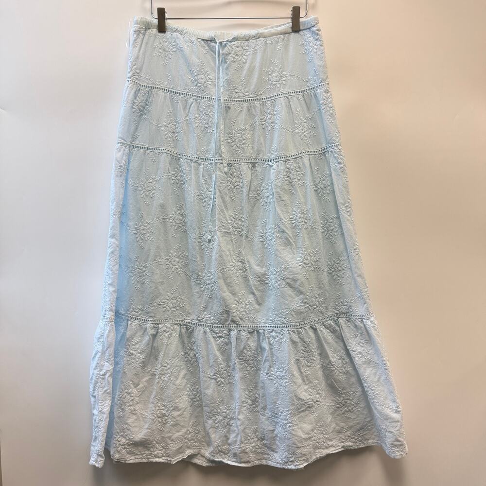 Outcast Lauro Maxi Cotton Embroidered Skirt Blue Dyed Sz S Small